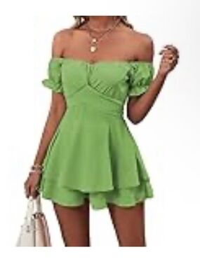 Green Ruffled V-Neck Women’s Dress-romper